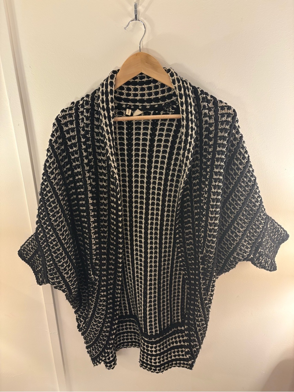 Black and Cream Open-Knit Women's Sweater Cardigan